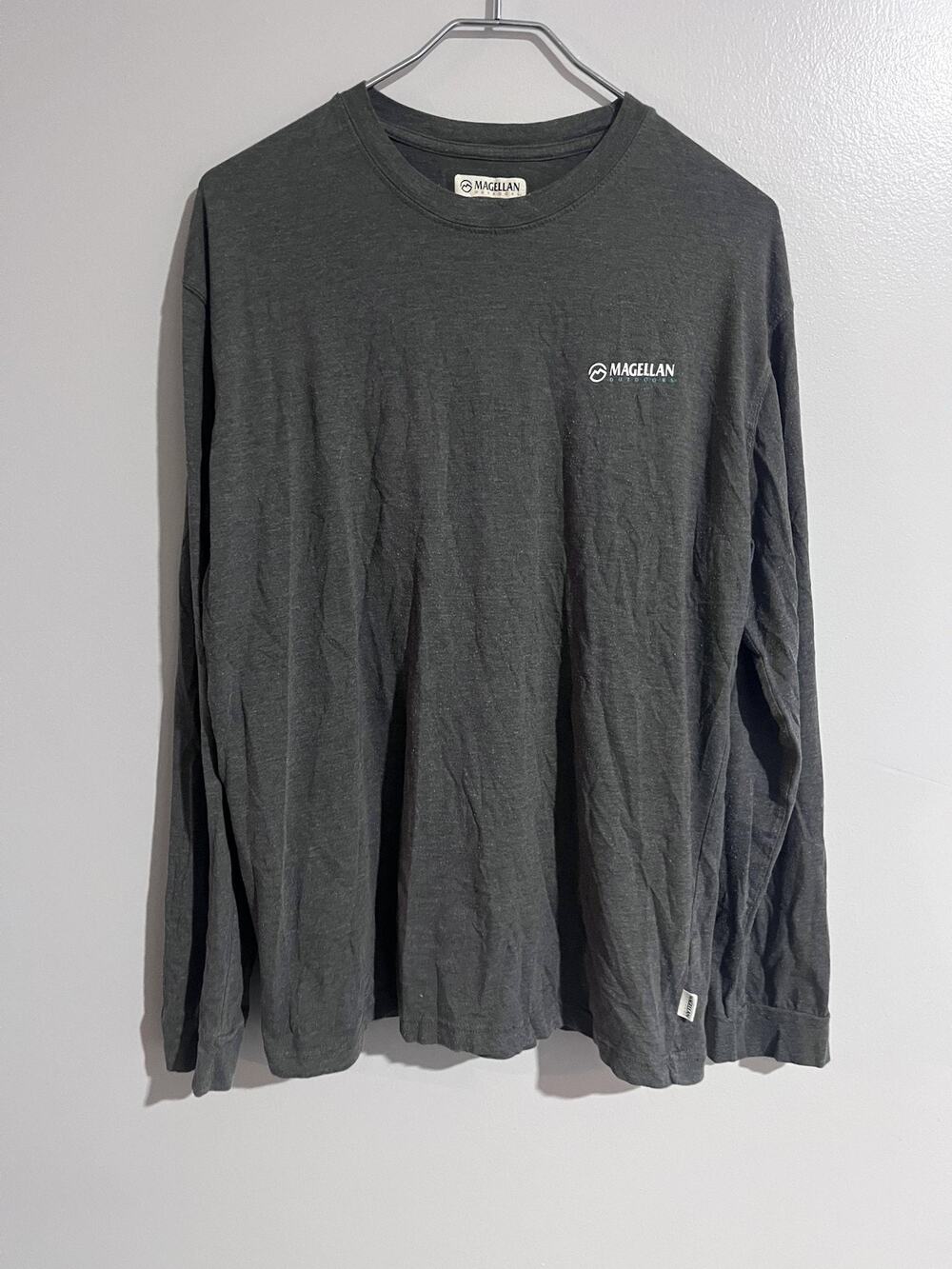 Magellan Outdoors Shirt Mens L Gray Long Sleeve Logo Crew Neck Cotton Polyester